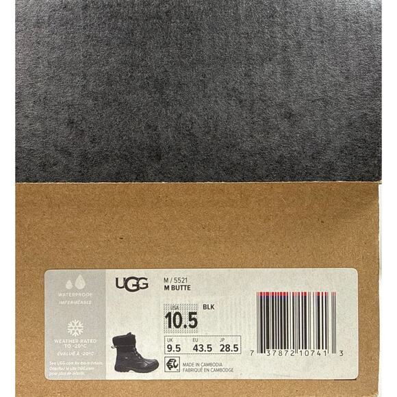 UGG Butte Winter Boots Mens 9.5 Waterproof Black Leather‎ Sheepskin Lined 5521 main image 7